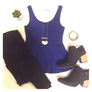 Forever 21 Blue textured Sleeveless Shirt
